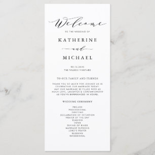 Black Minimalist Dainty Script Wedding Ceremony Programme
