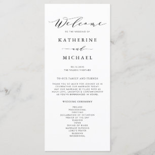 Black Minimalist Dainty Script Wedding Ceremony Programme