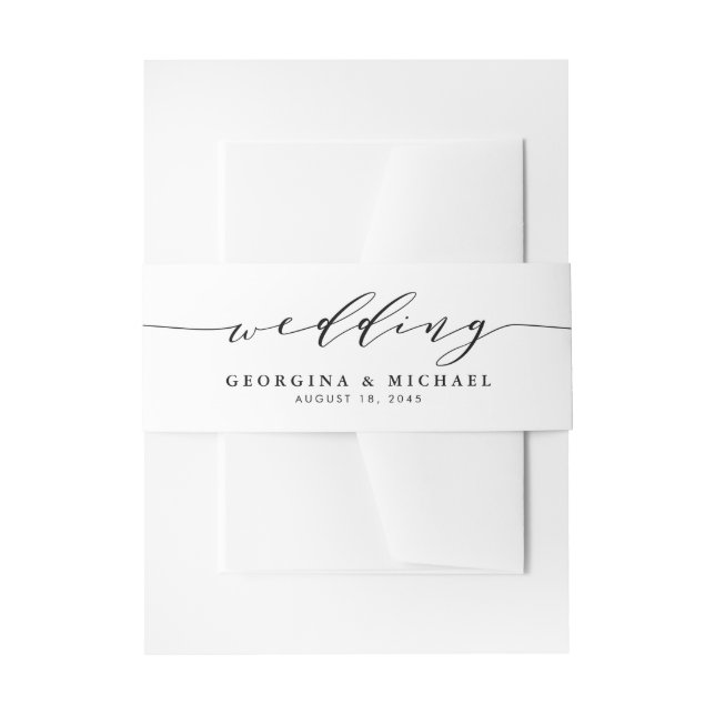 Black Minimalist Dainty Script Wedding Invitation Belly Band (Front Example)