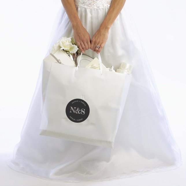 Black Minimalist Elegant Bold Initials Wedding Classic Round Sticker (Creator Uploaded)