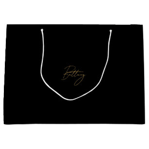 Black Minimalist & Elegant Gold Script Name Large Gift Bag