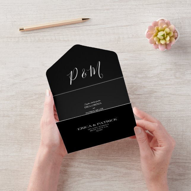 Black Minimalist Elegant Script All In One Invitation (Video)