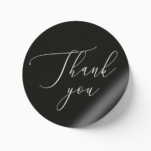 Black minimalist elegant script wedding thank you classic round sticker