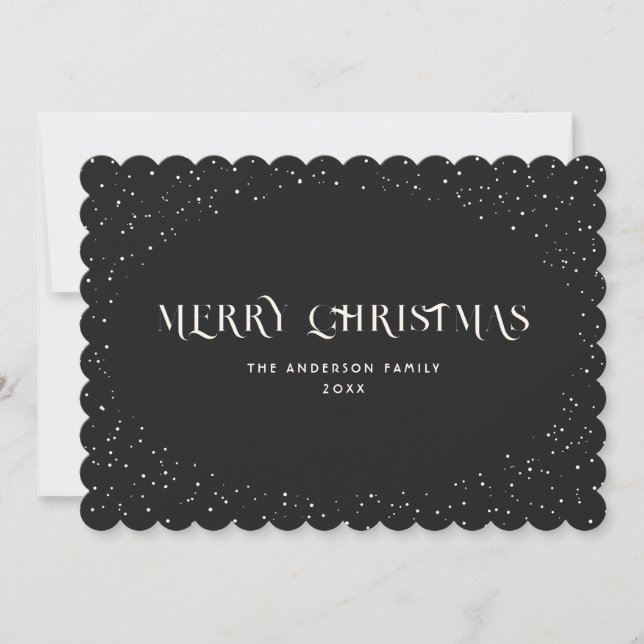 Black Minimalist Elegant Snow Merry Christmas Card (Front)