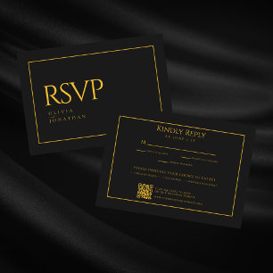 Black Minimalist Elegant Wedding RSVP Card
