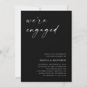 Black Minimalist Engagement Party   Photo & QR Invitation