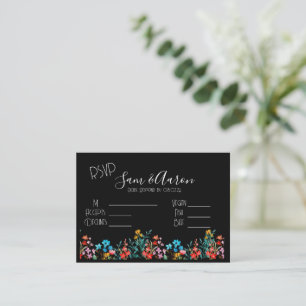 Black Minimalist Floral Wedding RSVP & Food Option Enclosure Card