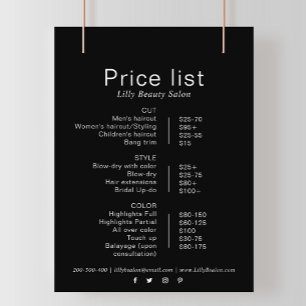 Black Minimalist Formal Beauty Salon Price List
