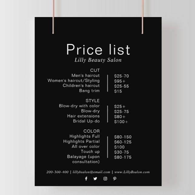 Black Minimalist Formal Beauty Salon Price List (Creator Uploaded)