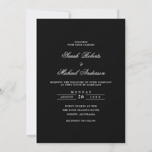 Black Minimalist Formal Romantic Script Wedding Invitation