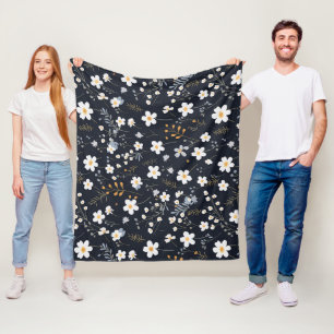 Black Minimalist Gentle Garden Wildflowers Nursery Fleece Blanket