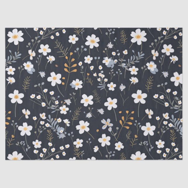 Black Minimalist Gentle Garden Wildflowers Nursery Tissue Paper (Front)