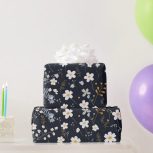 Black Minimalist Gentle Garden Wildflowers Nursery Wrapping Paper