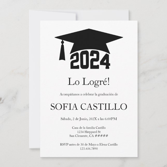Black minimalist graduation invite (Front)
