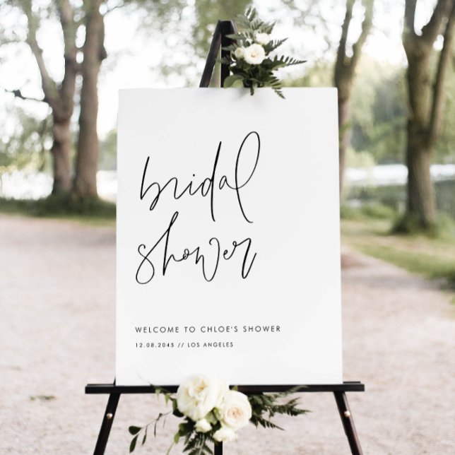 Black Minimalist Handwritten Script Bridal Shower Poster (This bridal shower sign features minimalist handwritten script, perfect for modern showers.)