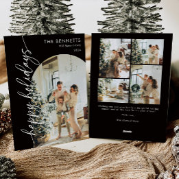 Black Minimalist Happy Holidays Arch Photo Holiday Card