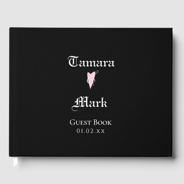 Black Minimalist Heart Wedding Simple Guest Book (Front)