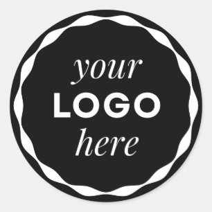 Black Minimalist Logo Scalloped Circle Sticker