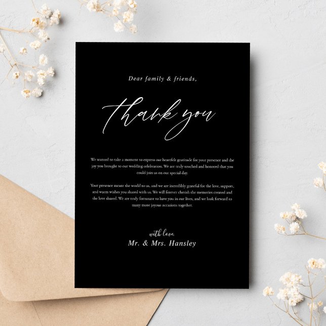 Black Minimalist Modern Calligraphy Wedding Thank You Card (Black Minimalist Modern Calligraphy Wedding Thank You Card)