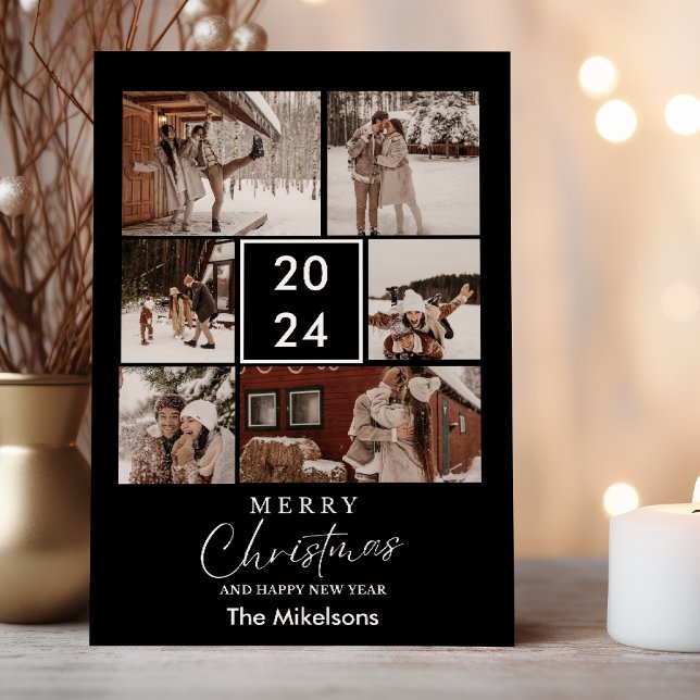 Black Minimalist Modern Christmas Couple Photo  Holiday Card (Creator Uploaded)