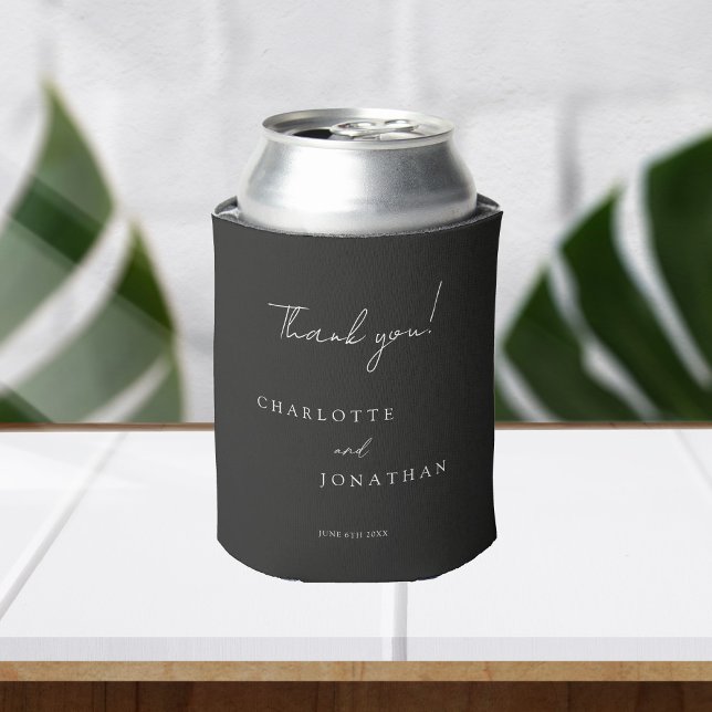 Black Minimalist Modern Elegant Wedding Can Cooler (Creator Uploaded)