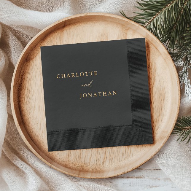 Black Minimalist Modern Elegant Wedding Foil Napkins (Creator Uploaded)