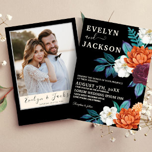 Black Minimalist Modern Fall Wedding  Invitation