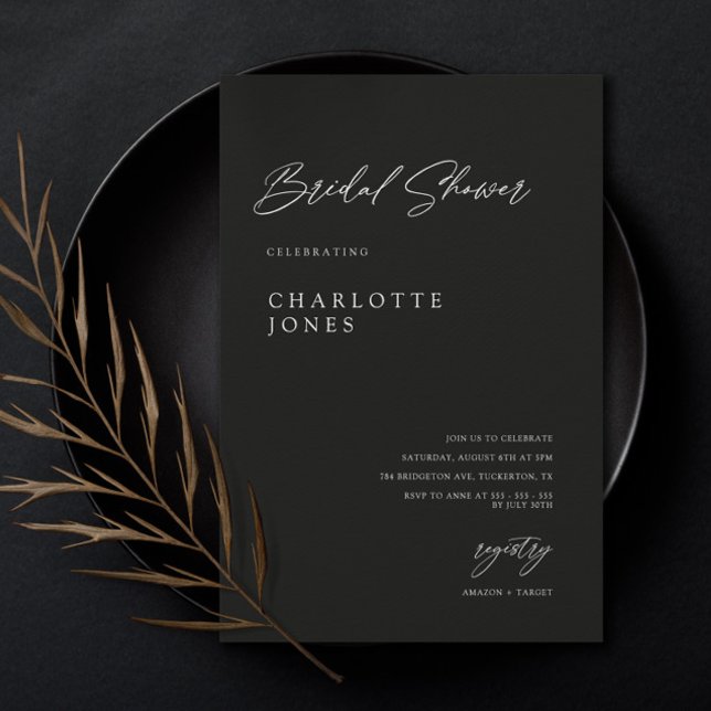 Black Minimalist Modern Handwritten Bridal Shower  Invitation (Creator Uploaded)