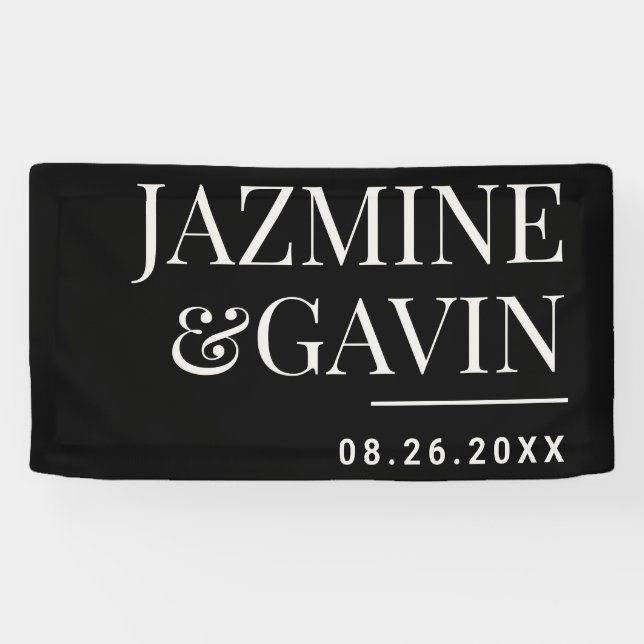 Black Minimalist Modern Personalised Wedding Banner (Horizontal)
