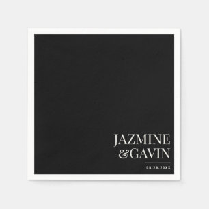 Black Minimalist Modern Personalized Wedding Napkin