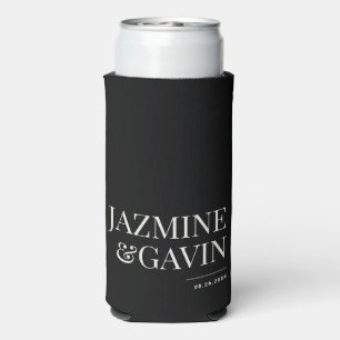 Black Minimalist Modern Personalized Wedding Seltzer Can Cooler