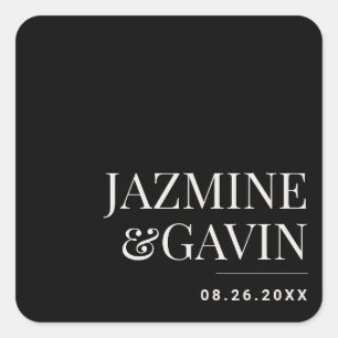 Black Minimalist Modern Personalized Wedding Square Sticker