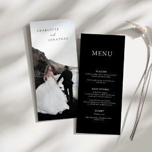 Black Minimalist Modern Photo Wedding Menu