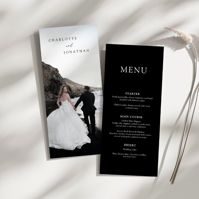 Black Minimalist Modern Photo Wedding Menu (Creator Uploaded)