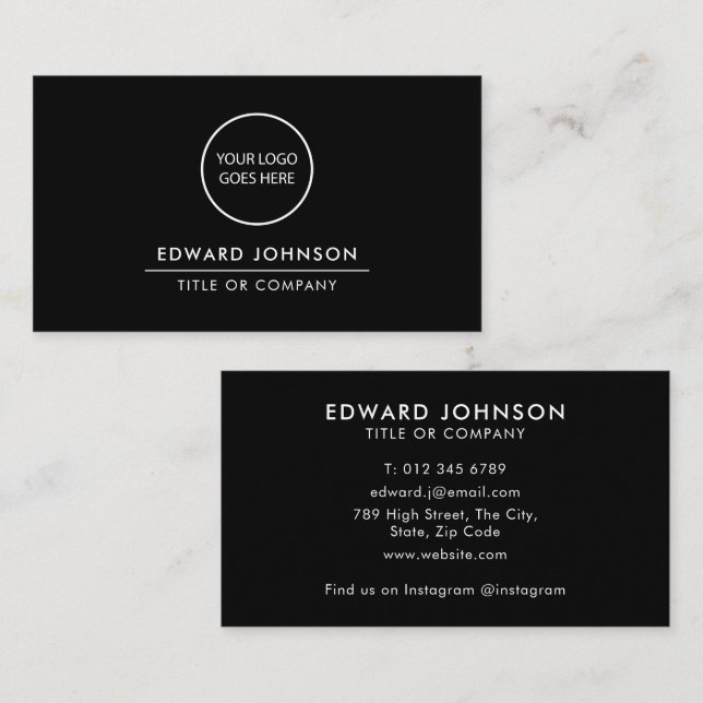 Black Minimalist Modern Professional Logo Business Card (Front/Back)