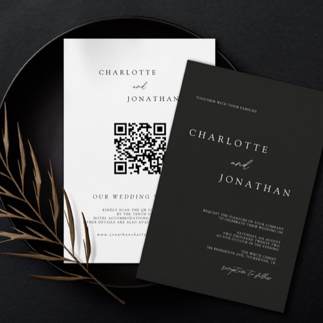 Black Minimalist Modern QR Code Wedding Invitation (Creator Uploaded)