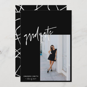 Black Minimalist Modern Script Photo Graduation Announcement