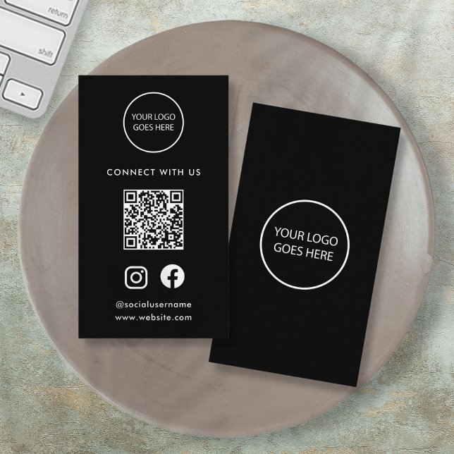 Black Minimalist Modern Social Media Logo QR Code Business Card (Black Minimalist Modern Social Media Logo QR Code Business Card)