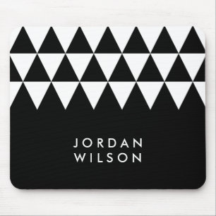 Black Minimalist Modern White Triangle Pattern Mouse Pad