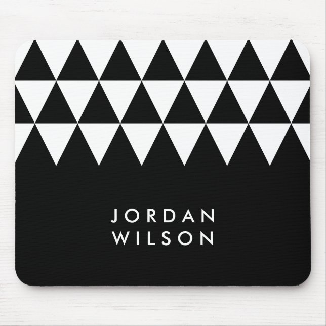 Black Minimalist Modern White Triangle Pattern Mouse Pad (Front)