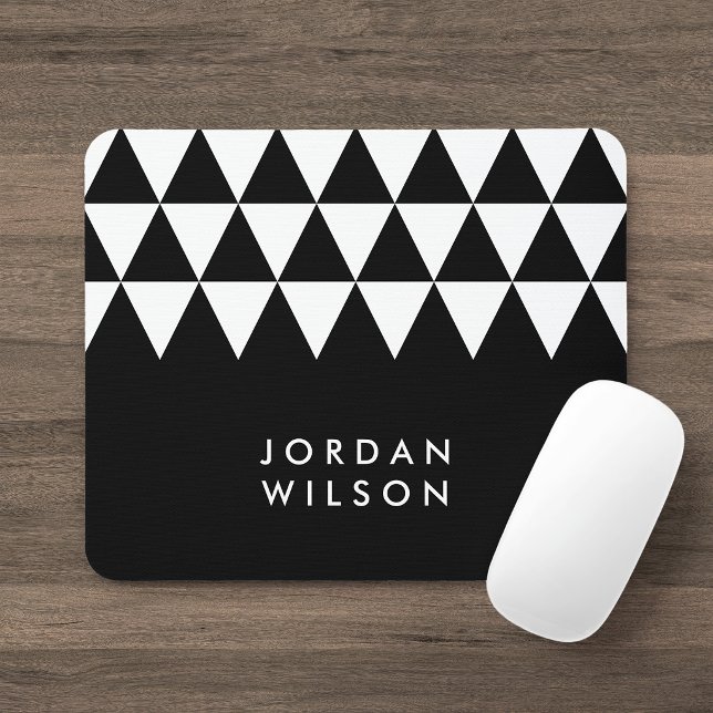 Black Minimalist Modern White Triangle Pattern Mouse Pad (Creator Uploaded)