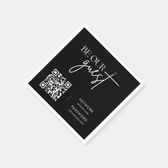 Black Minimalist Modern WiFi Password Wedding Sign Napkin (Corner)