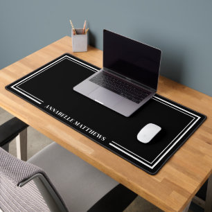 Black Minimalist Monogram Desk Mat