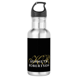 Black Minimalist Monogram Gold White Elegant Men 532 Ml Water Bottle