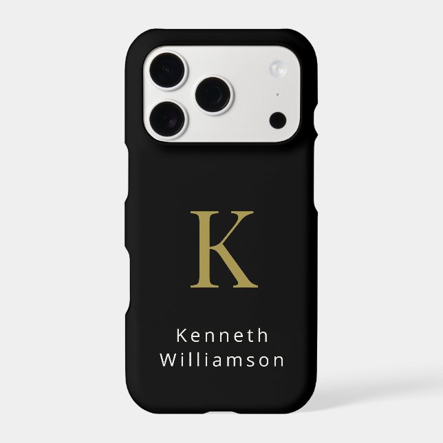 Black Minimalist Monogram Gold White Modern Men (Back)