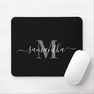 Black Minimalist Monogram Mouse Pad