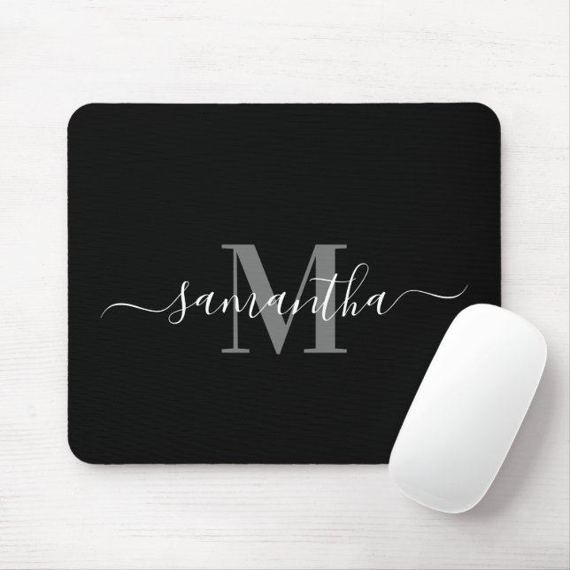 Black Minimalist Monogram Mouse Pad (With Mouse)