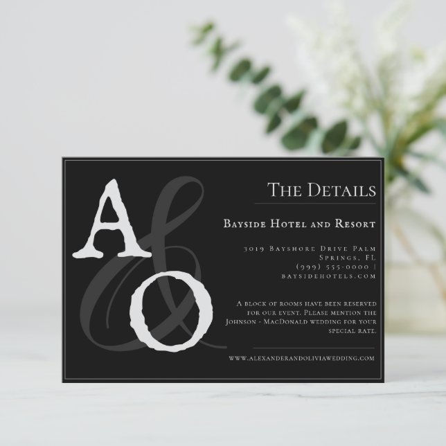 Black Minimalist Monogram Wedding Enclosure Card (Standing Front)
