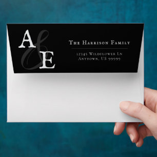 Black Minimalist Monogram Wedding Envelope