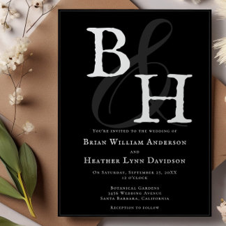 Black Minimalist Monogram Wedding Invitation
